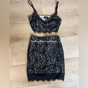 bebe Black Lace Bandeau Bralette and Skirt Set Women’s XS